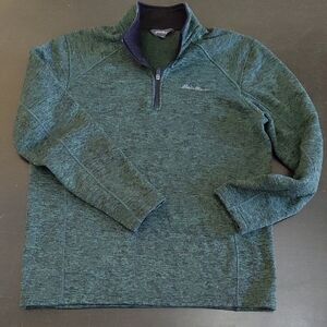 Eddie Bauer Men's Heathered Green 3/4 Zip-Up Sweater